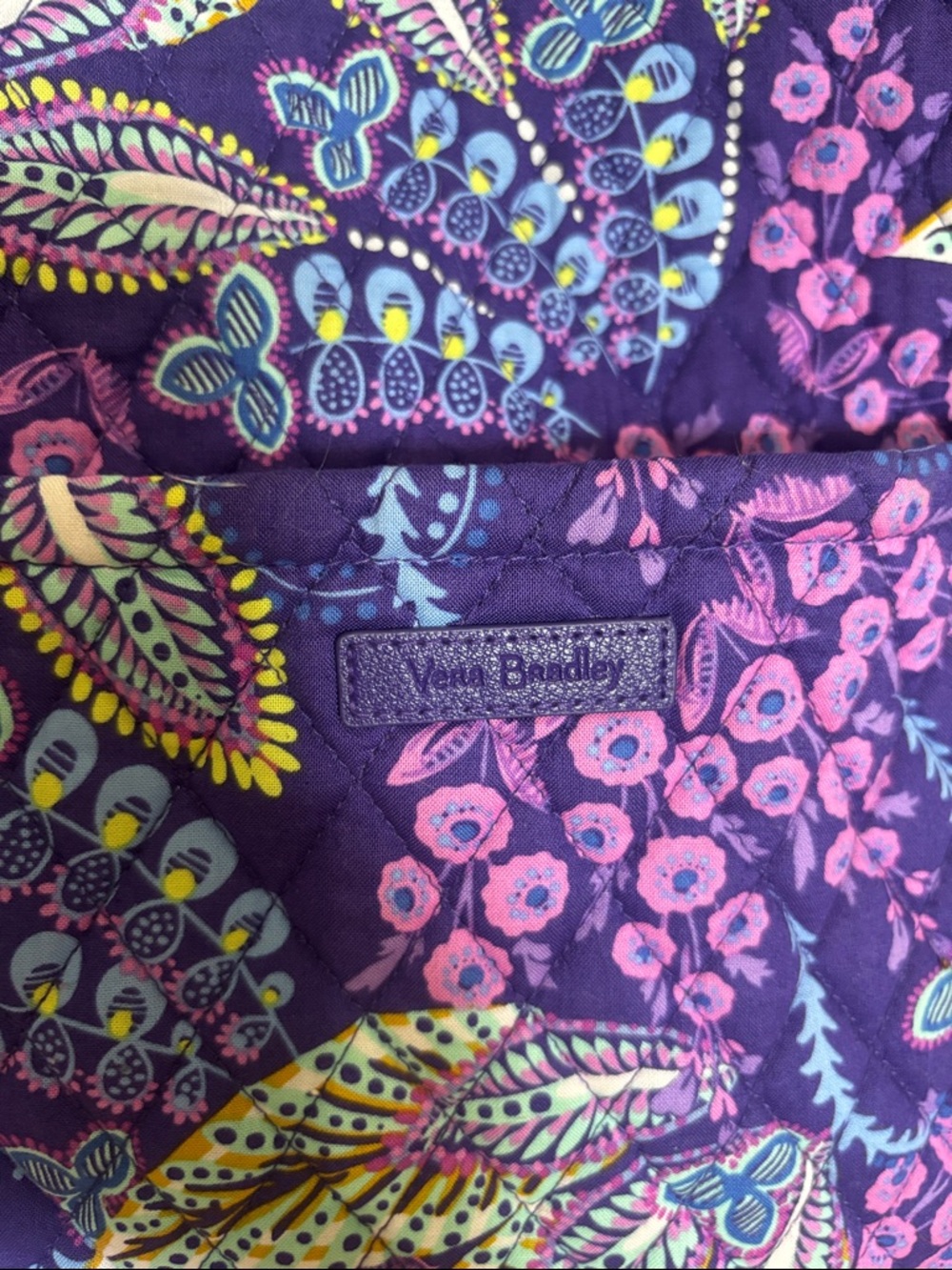 Vera Bradley Purple Floral Quilted Tote with Multicolor Leaf Pattern - Picture 2 of 9